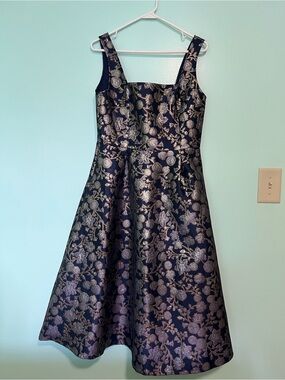 Francesca's Collections Black Floral Brocade Fit & Flare Dress